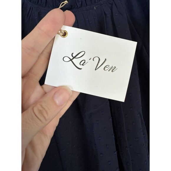 Revolve La Ven NWT Women’s Navy Blue Swiss Dot Blouse Size Small - Picture 5 of 7